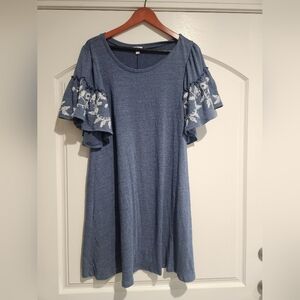 Spense Blue Dress with White Embroidery